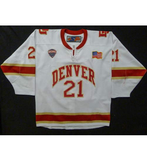 Custom NCAA 2013-14 Denver Pioneers 21 Joey LaLeggia Hockey Jersey Home White